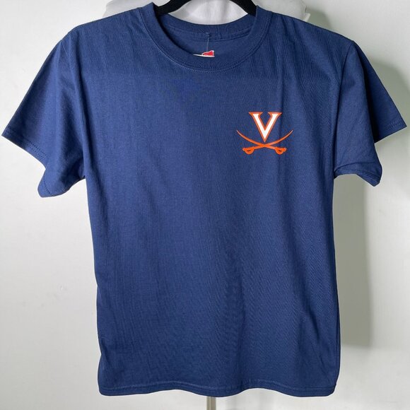 NWT Hanes Kid's Blue Short Sleeve UVA Virginia Cavaliers Basic Logo T-Shirt - Picture 1 of 8